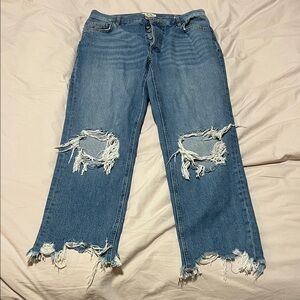 We The Free Distressed Medium Blue Straight-Leg Jeans